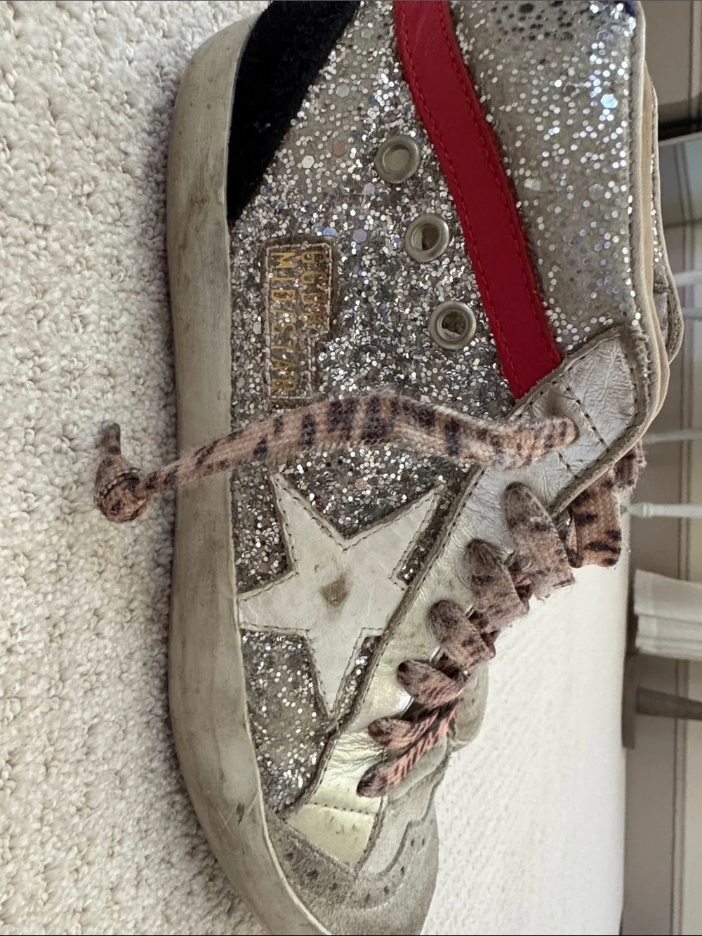 Golden Goose Silver Metallic & Leopard Lace Sneakers